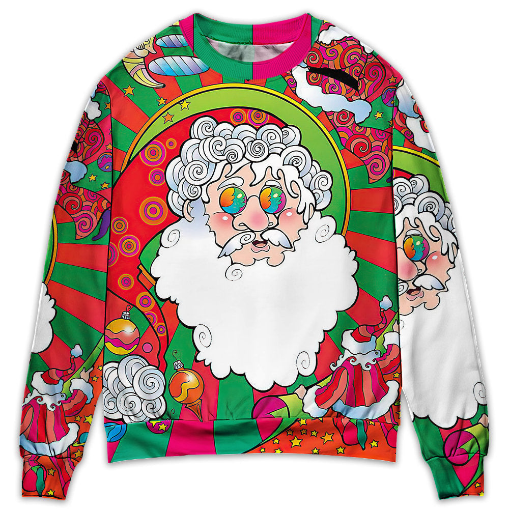 Christmas Colorful Santa Hippie Art – Sweater - Ugly Christmas Sweater