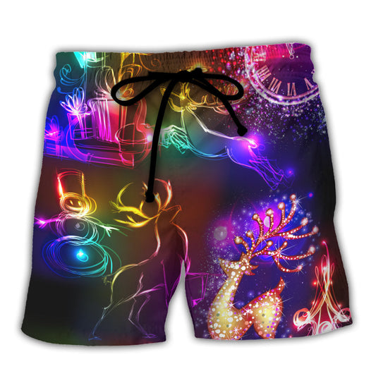 Christmas Reindeer Neon Bright Lights – Beach Short