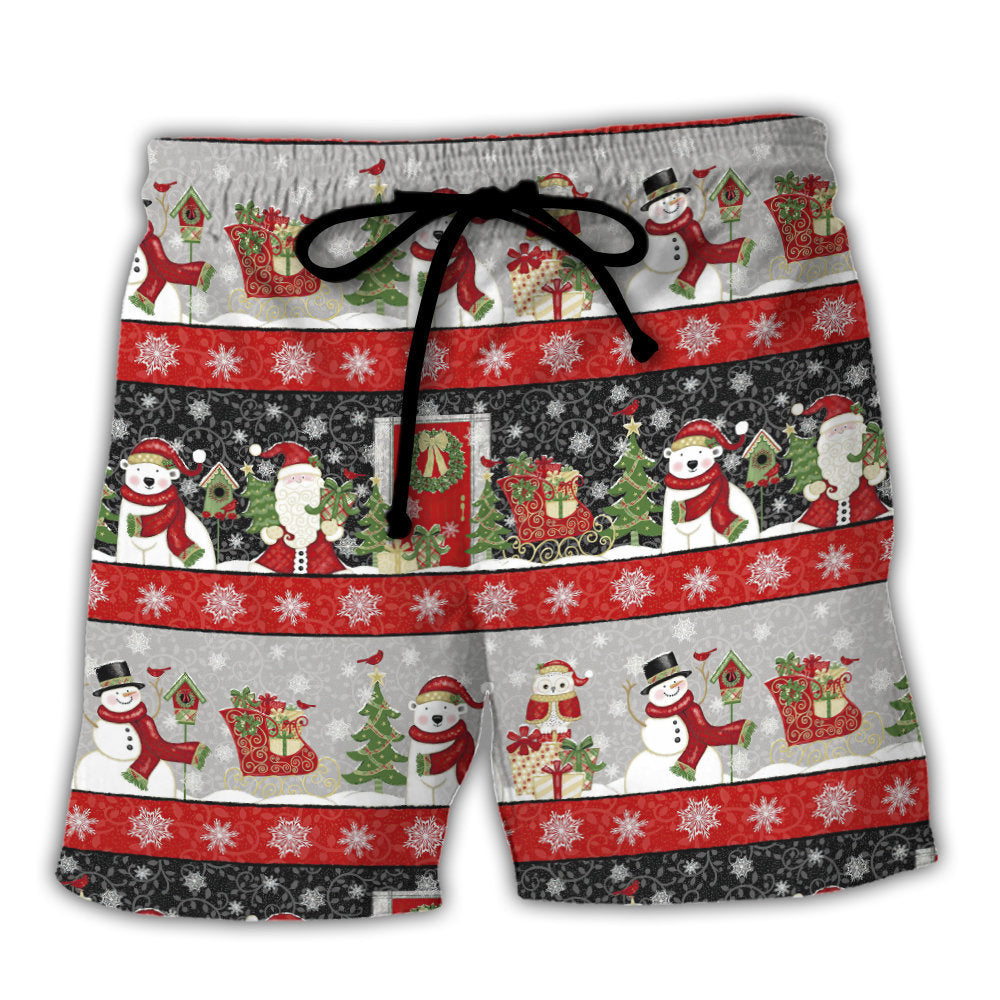 Christmas Santa And Snowman Holiday Art – Beach Short