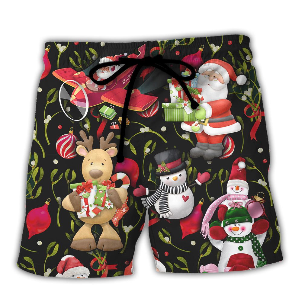Christmas Joyful Santa And Snowman – Beach Short