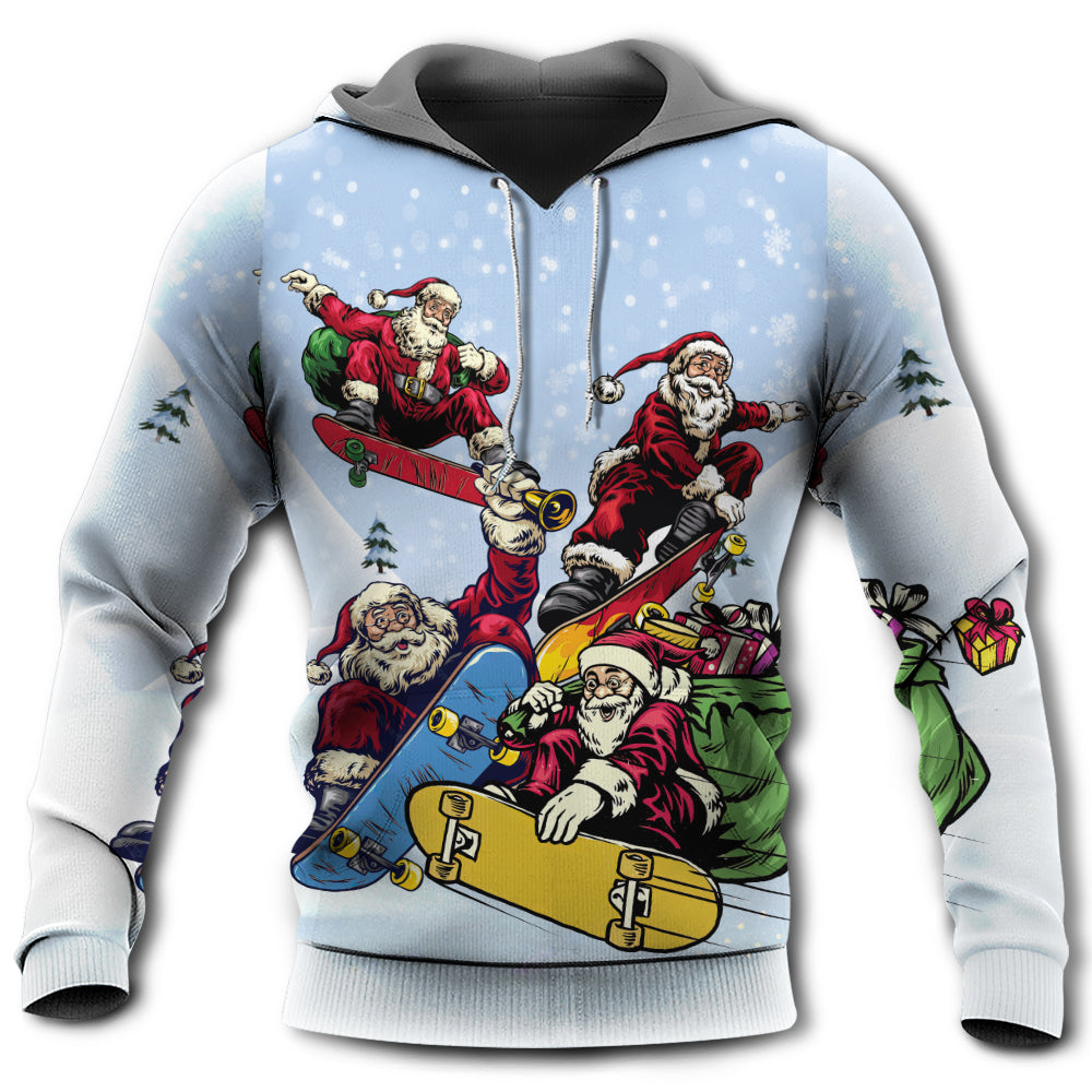 Christmas Santa Skateboard Snow Day - Hoodie