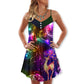 Neon Reindeer Bright Lights – Women's Summer Sleeveless V-Neck Camisole Dress