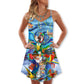 Parrot Mardi Gras Christmas – Women's Summer Sleeveless V-Neck Camisole Dress