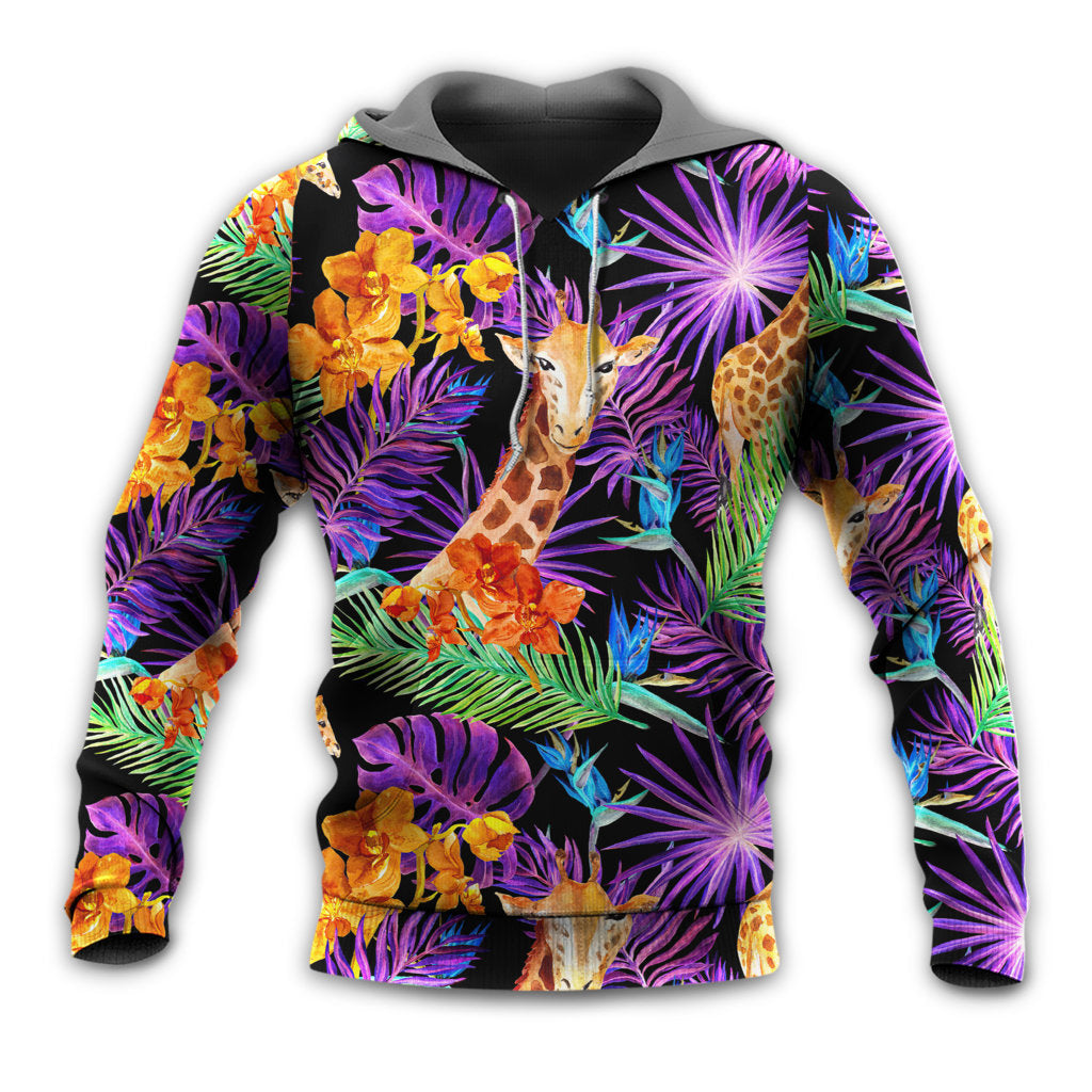 Giraffe Tropical Leaf Colorful Style - Hoodie