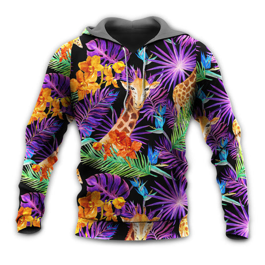 Giraffe Tropical Leaf Colorful Style - Hoodie