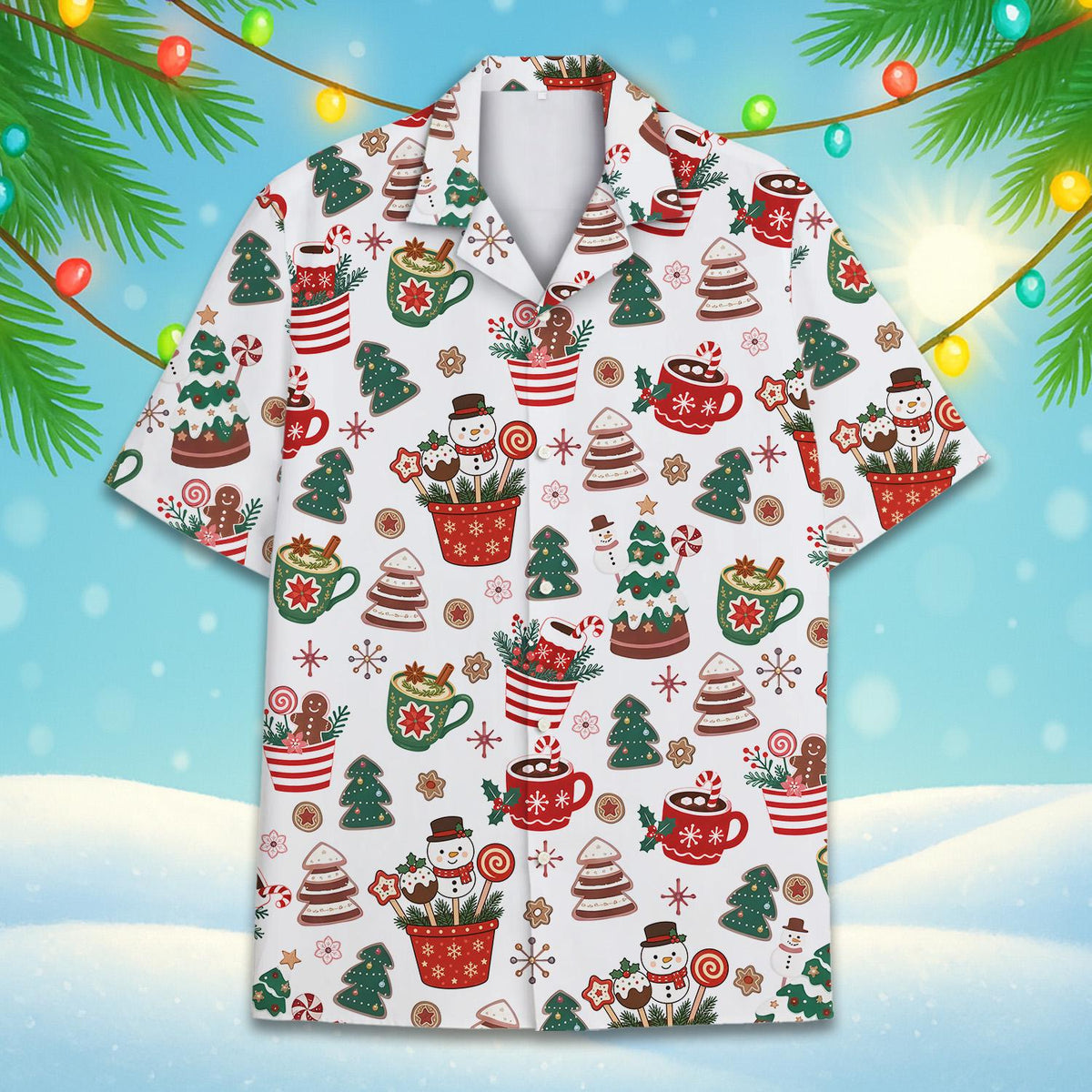 Gingerbread Hot Chocolate Snowman Christmas Tree – Hawaiian Shirt