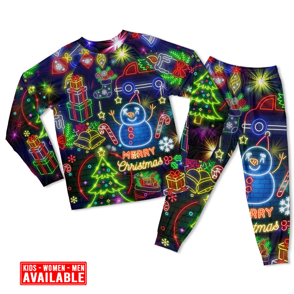 Women / S Christmas Bright Neon Lighting - Pajamas Long Sleeve - Owls Matrix LTD