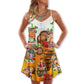 Christmas Nordic Symbol Beer Fun – Women's Summer Sleeveless V-Neck Camisole Dress