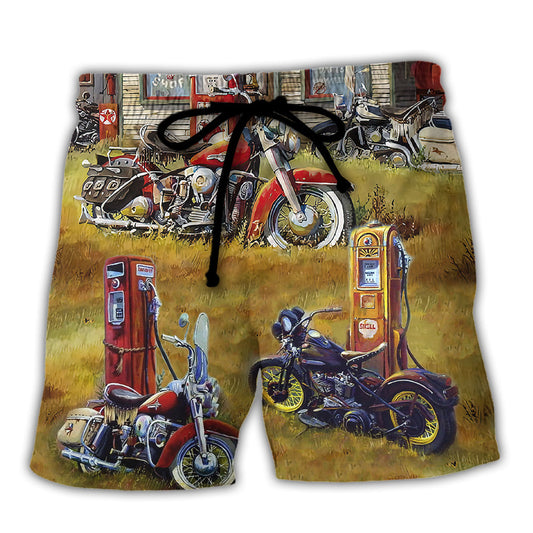 Motorcycle Vintage Grass Scene - Beach Short
