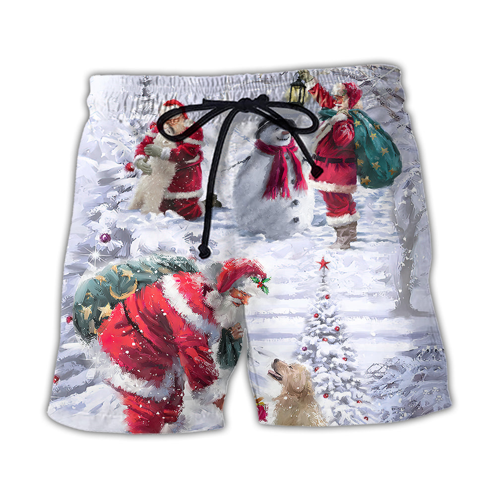 Santa With Animals Snow Art – Beach Short