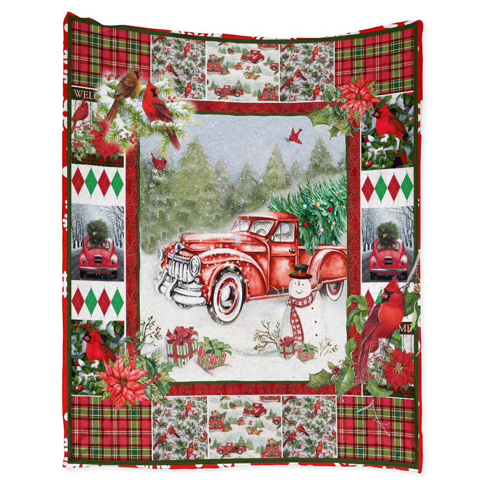 Cardinal Red Truck Christmas 50 x 60 Inch Flannel Blanket For Cozy Bedroom And Sofa Decor