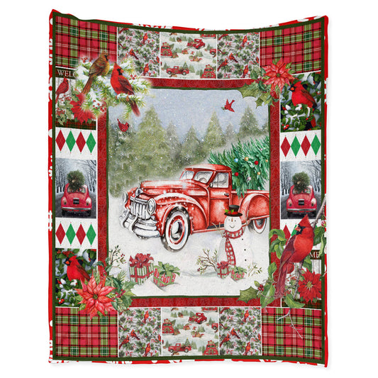 Cardinal Red Truck Christmas 50 x 60 Inch Flannel Blanket For Cozy Bedroom And Sofa Decor