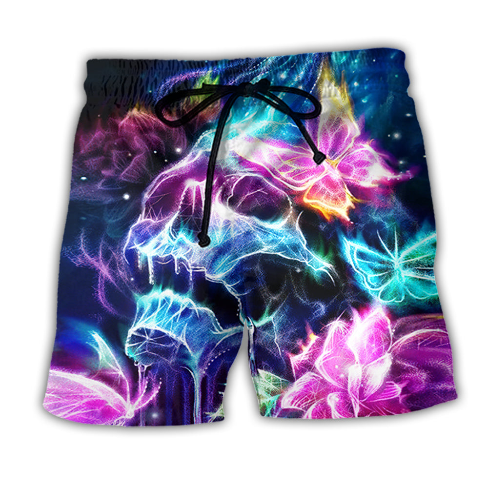 Beach Short / Adults / S Skull Butterfly Flower Dream Lighting - Beach Short - BAES07NDN070622 - Owls Matrix LTD