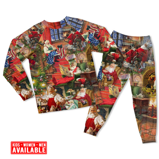 Women / S Christmas Santa Claus In Daily Life - Pajamas Long Sleeve - Owls Matrix LTD