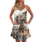 Tabby Cat Daily Portrait – Women's Summer Sleeveless V-Neck Camisole Dress