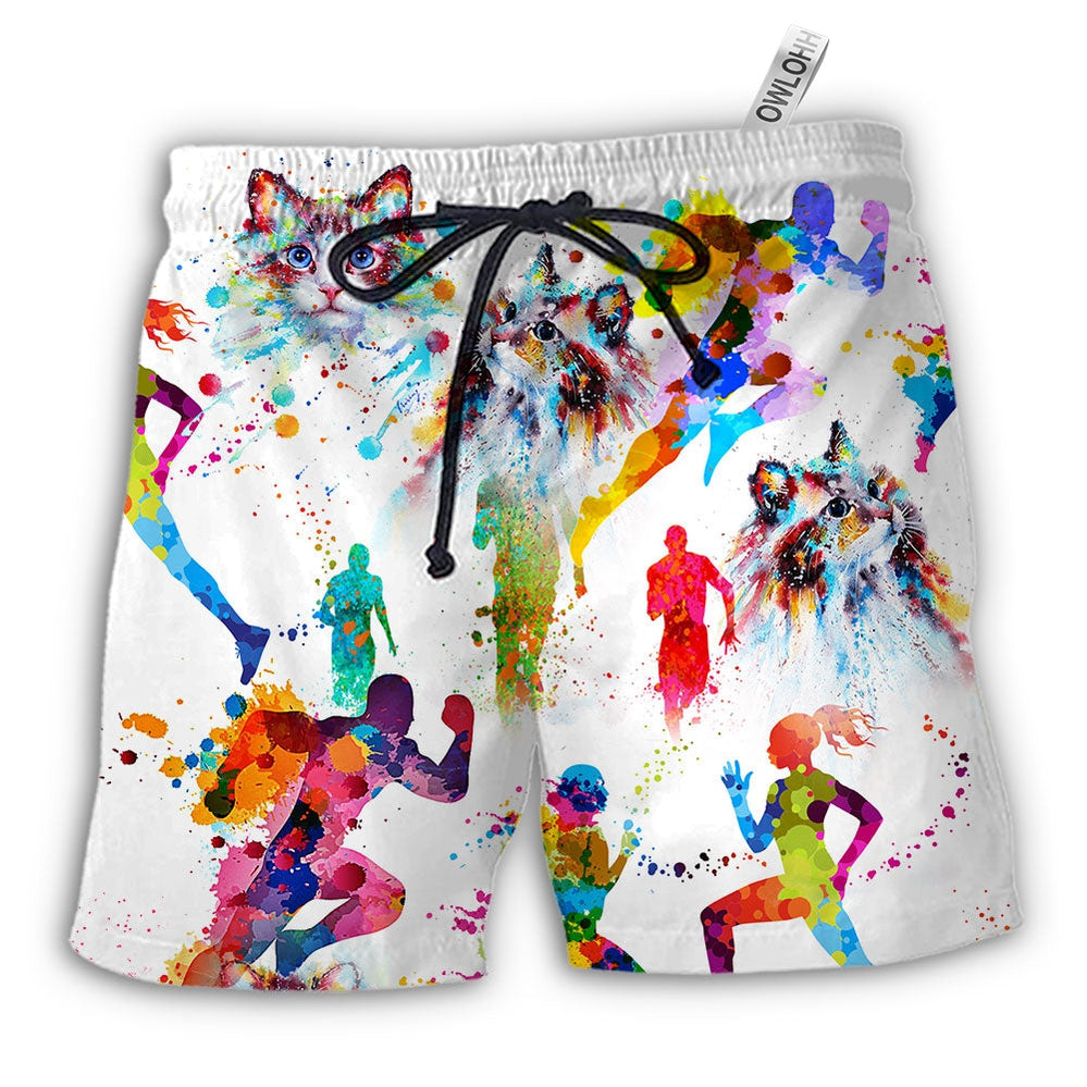 Beach Short / Adults / S Cat I Like Cat And Running - Beach Short - Owls Matrix LTD