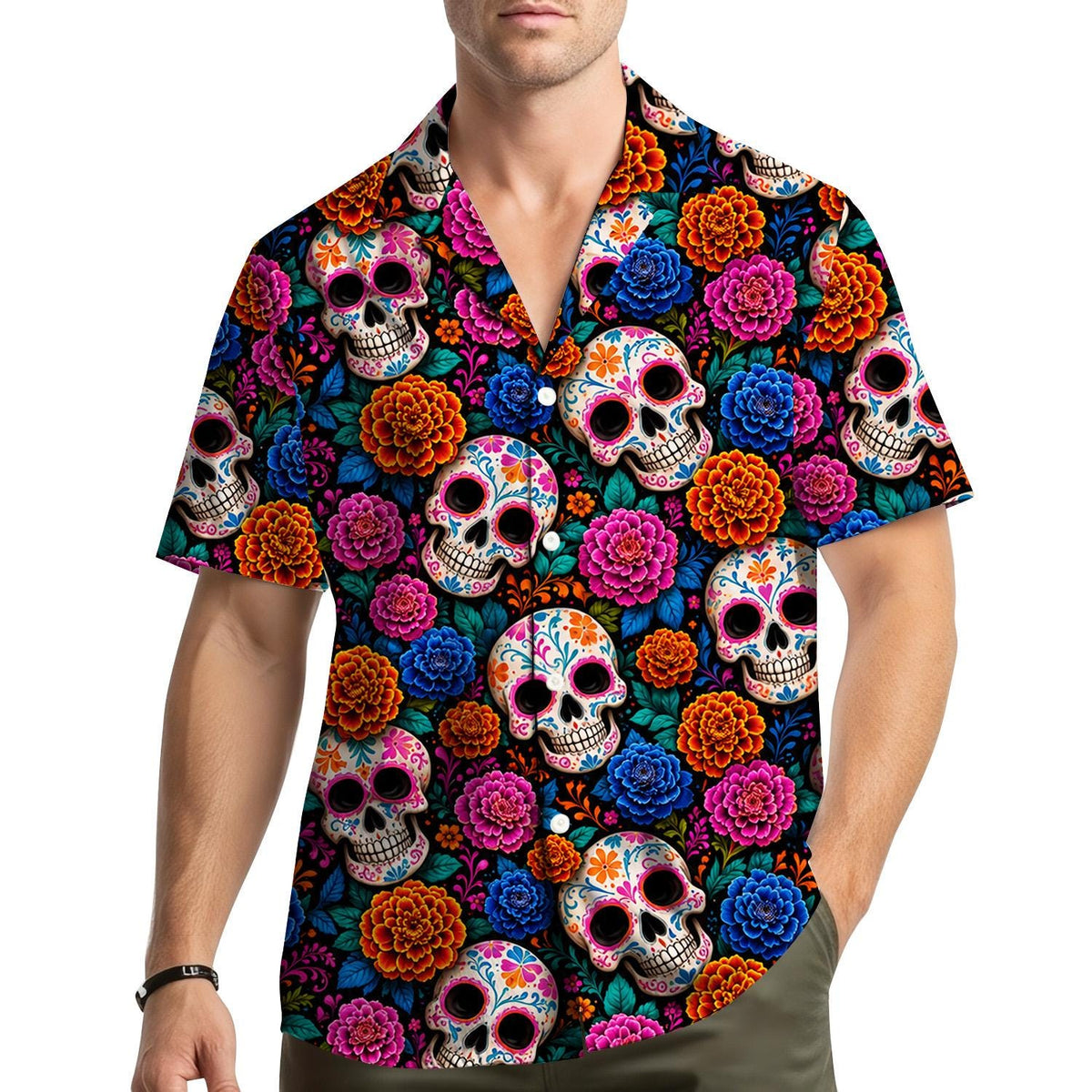 Day Of The Dead Sugar Skull Colorful Floral Fiesta – Hawaiian Shirt