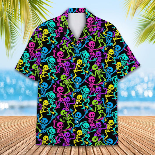 Colorful Dancing Skeleton Neon Spooky Halloween – Hawaiian Shirt