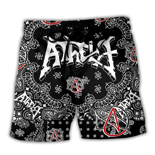 Beach Short / Adults / S Atheist Black And White Paisley Pattern - Beach Short - BAES03NGA040622 - Owls Matrix LTD