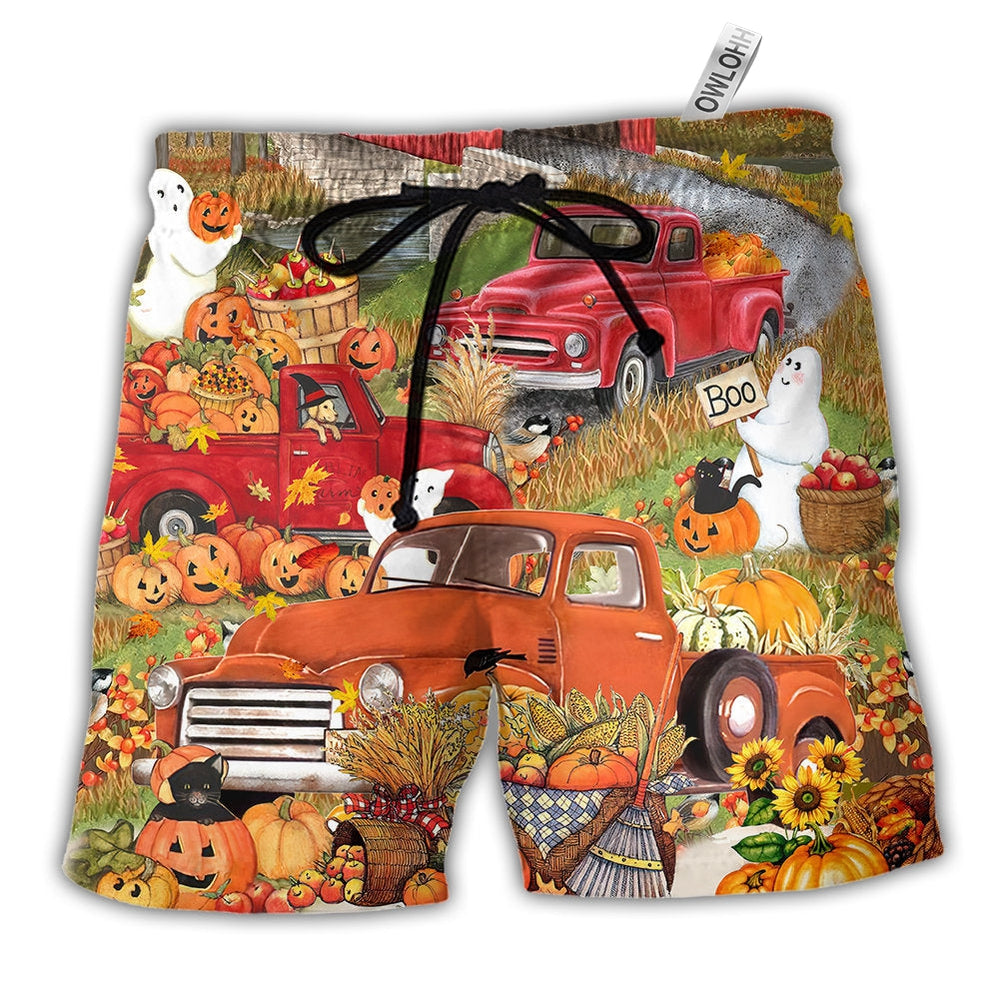 Beach Short / Adults / S Halloween Truck With Pumpkin In Town - Beach Short - Owls Matrix LTD