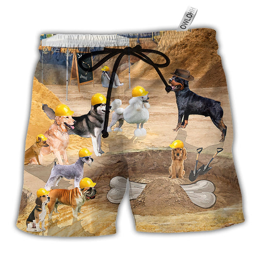 Beach Short / Adults / S Dog Archeologist Dog Digging For Bones - Beach Short - Owls Matrix LTD