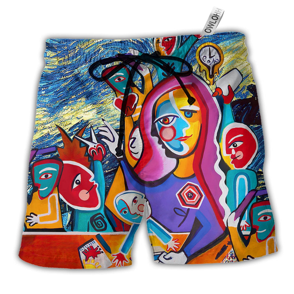 Beach Short / Adults / S Teacher Art Teacher in Starry Night - Beach Short - Owls Matrix LTD