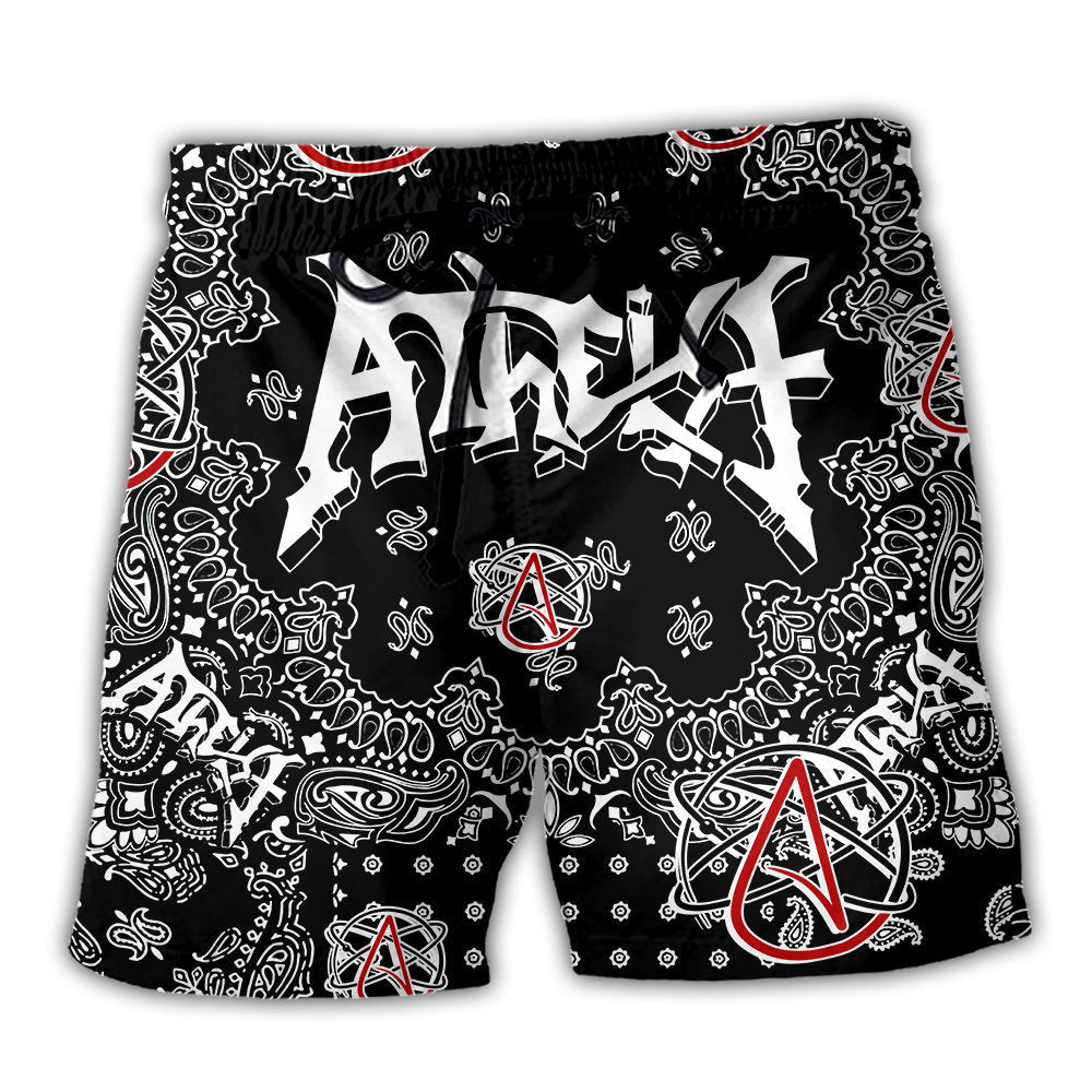 Atheist Black White Paisley Art – Beach Short