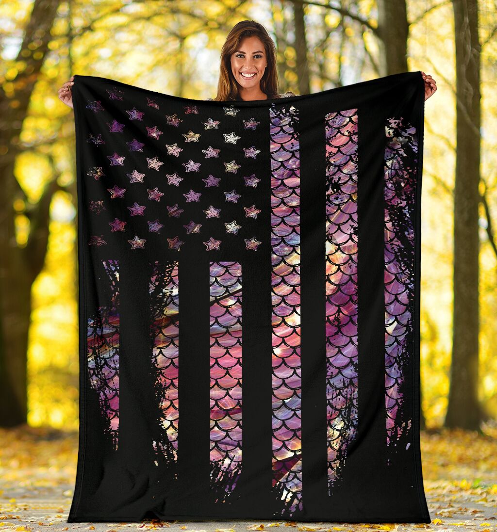 Mermaid Scales American Flag Flannel Blanket For Cozy Home Lounging And Gifting