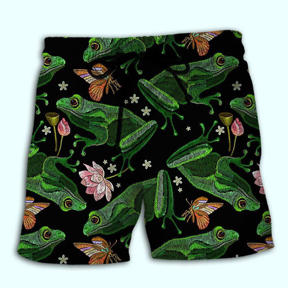 Pink Frog Floral Artistic - Beach Short