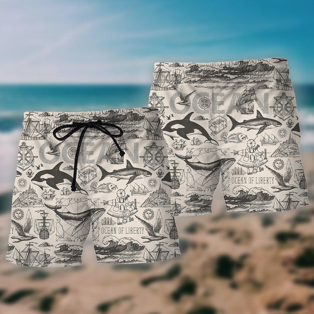 Ocean Of Liberty Vintage Art - Beach Short