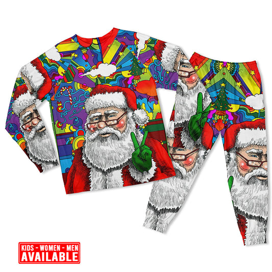 Women / S Christmas Hippie Santa Claus - Pajamas Long Sleeve - Owls Matrix LTD
