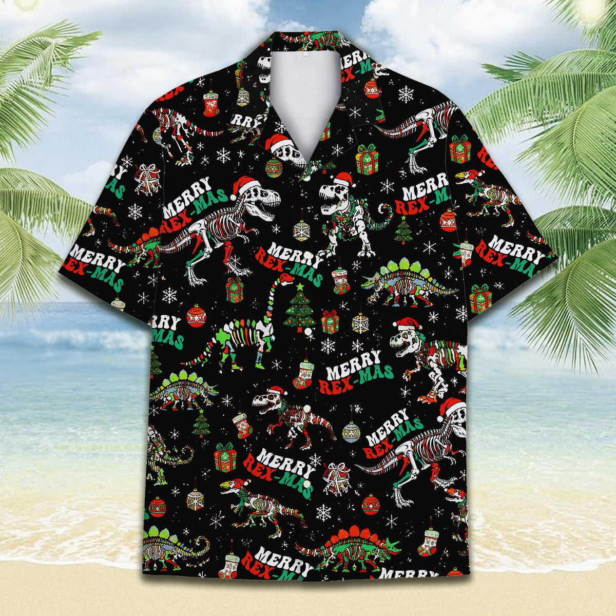 Christmas T-Rex Skeleton Funny Dinosaur Holiday – Hawaiian Shirt