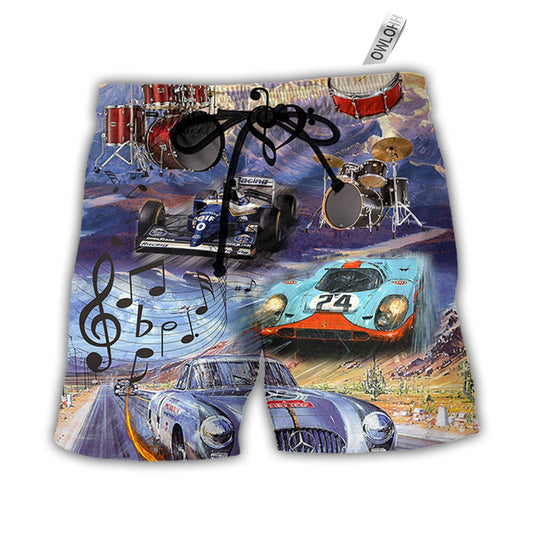 Beach Short / Adults / S Racing And Drum Lover Music And Car - Beach Short - Owls Matrix LTD