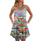 Hippie Van Colorful Peace Art – Women's Summer Sleeveless V-Neck Camisole Dress