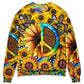 Hippie Sunflowers Peace Sign Art Style – Sweater - Ugly Christmas Sweater