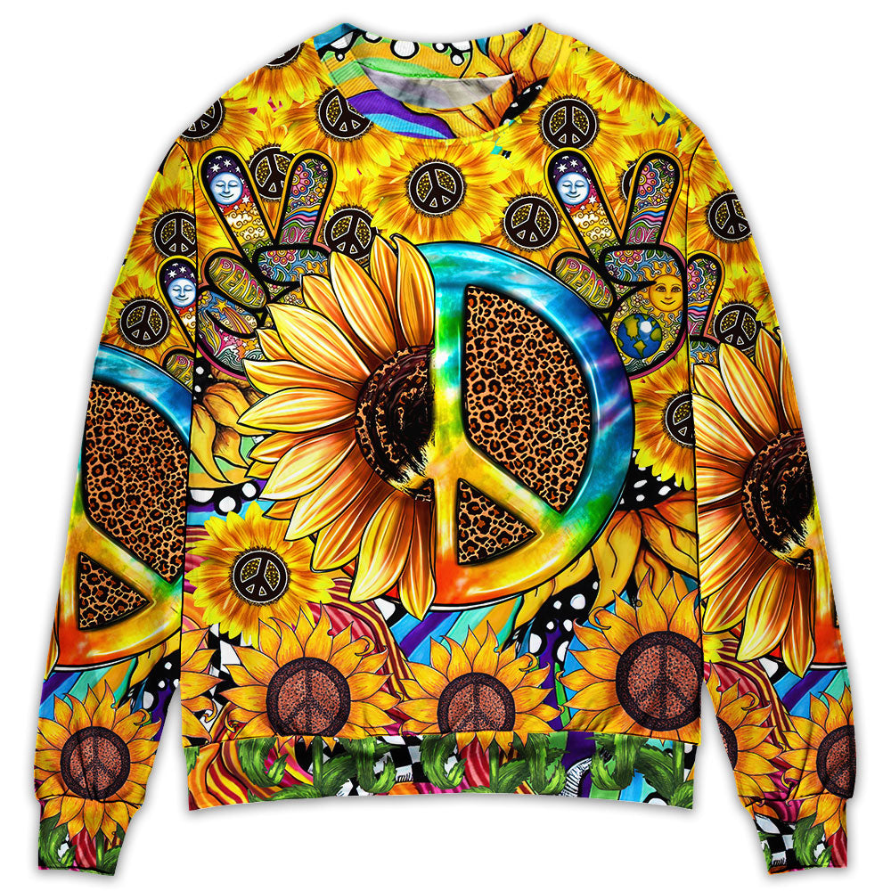 Hippie Sunflowers Peace Sign Art Style – Sweater - Ugly Christmas Sweater