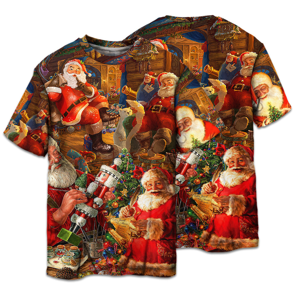 T-shirt / S Christmas Funny Santa Claus Gift Xmas Is Coming Art Style - Pajamas Short Sleeve - Owls Matrix LTD