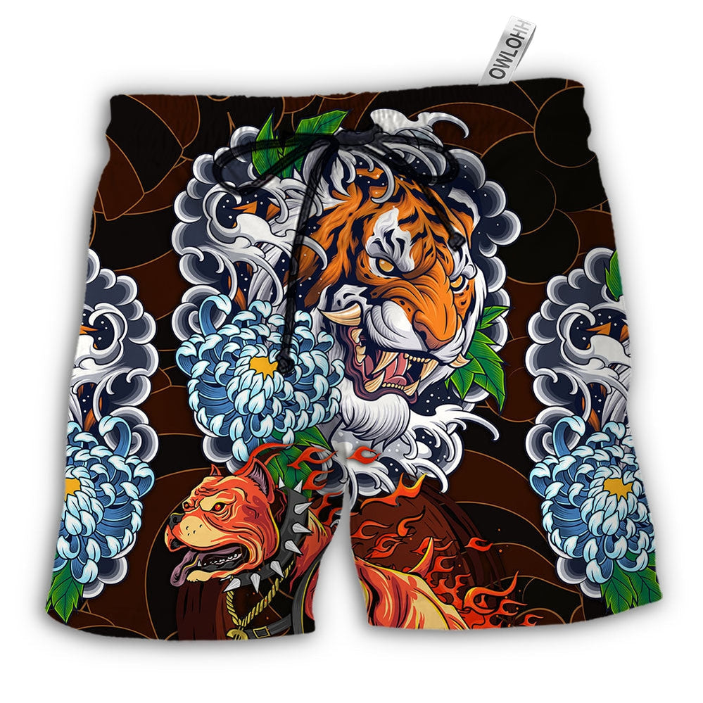 Beach Short / Adults / S Pitbull Dog I Like Dogs And Tigers - Beach Short - Owls Matrix LTD