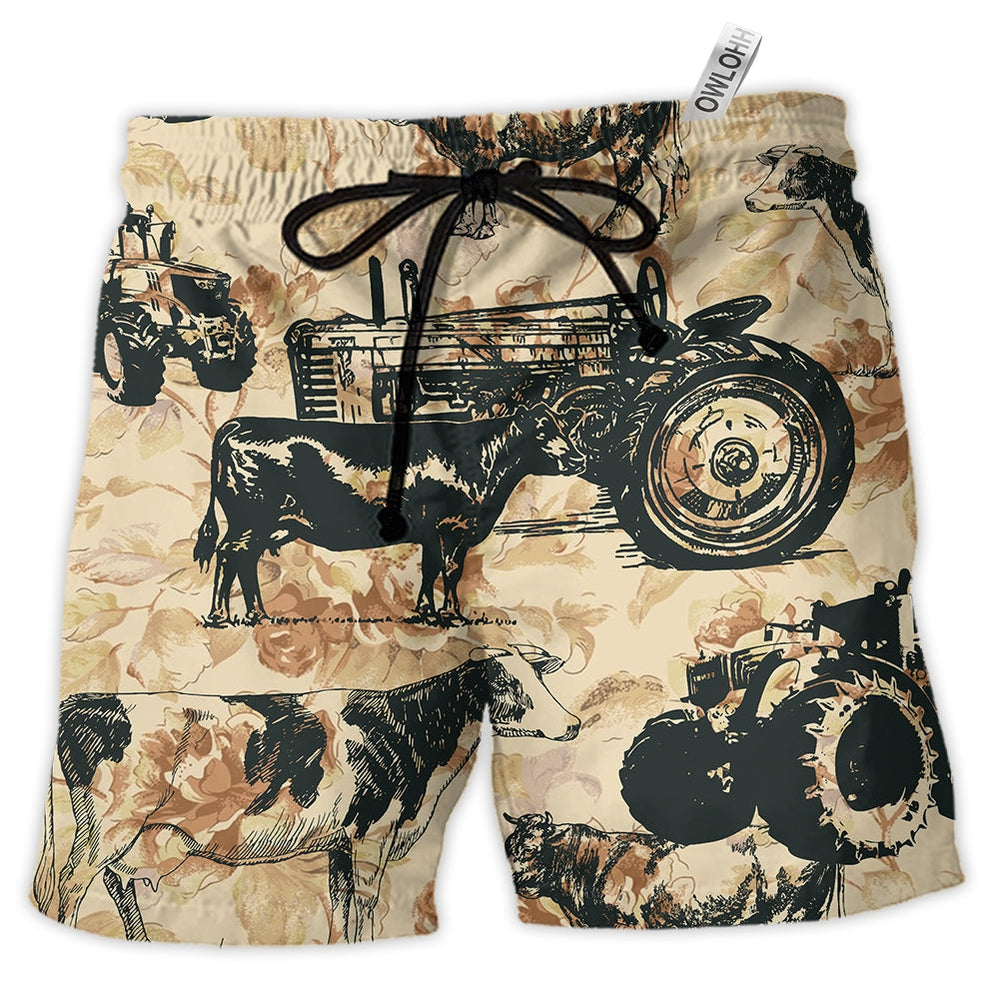 Beach Short / Adults / S Tractor And Cow I Like - Beach Short - Owls Matrix LTD