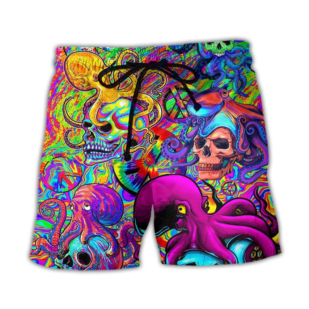 Hippie Skull Octopus Colorful Tie Dye - Beach Short - BEAS21NDN200822 - Owls Matrix LTD