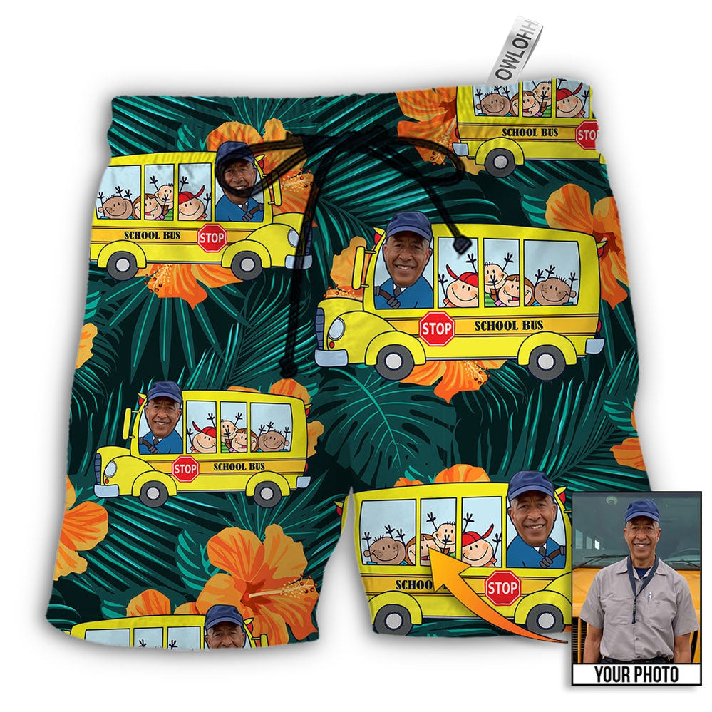 Beach Short / Adults / S School Bus Driver Tropical Custom Photo - Beach Short - Owls Matrix LTD