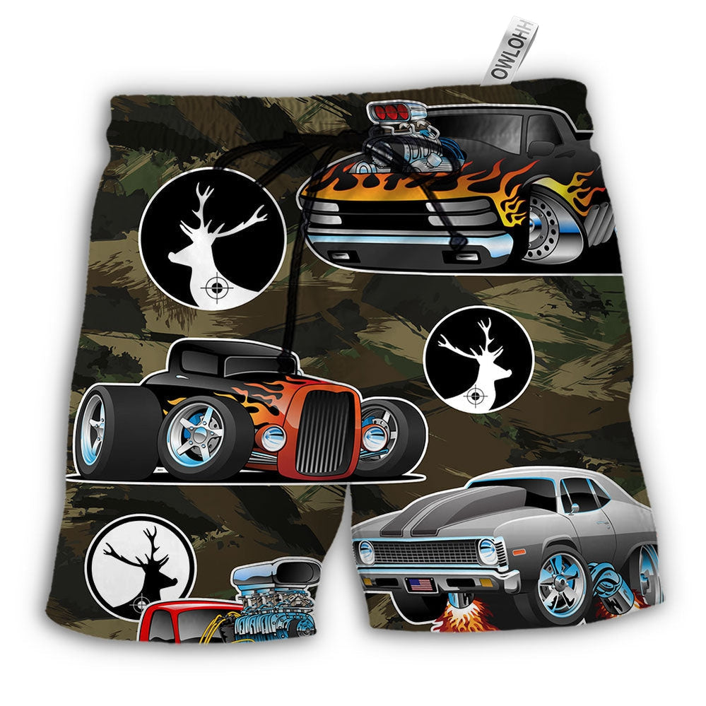 Beach Short / Adults / S Hunting I Like Hot Rods And Hunting - Beach Short - Owls Matrix LTD