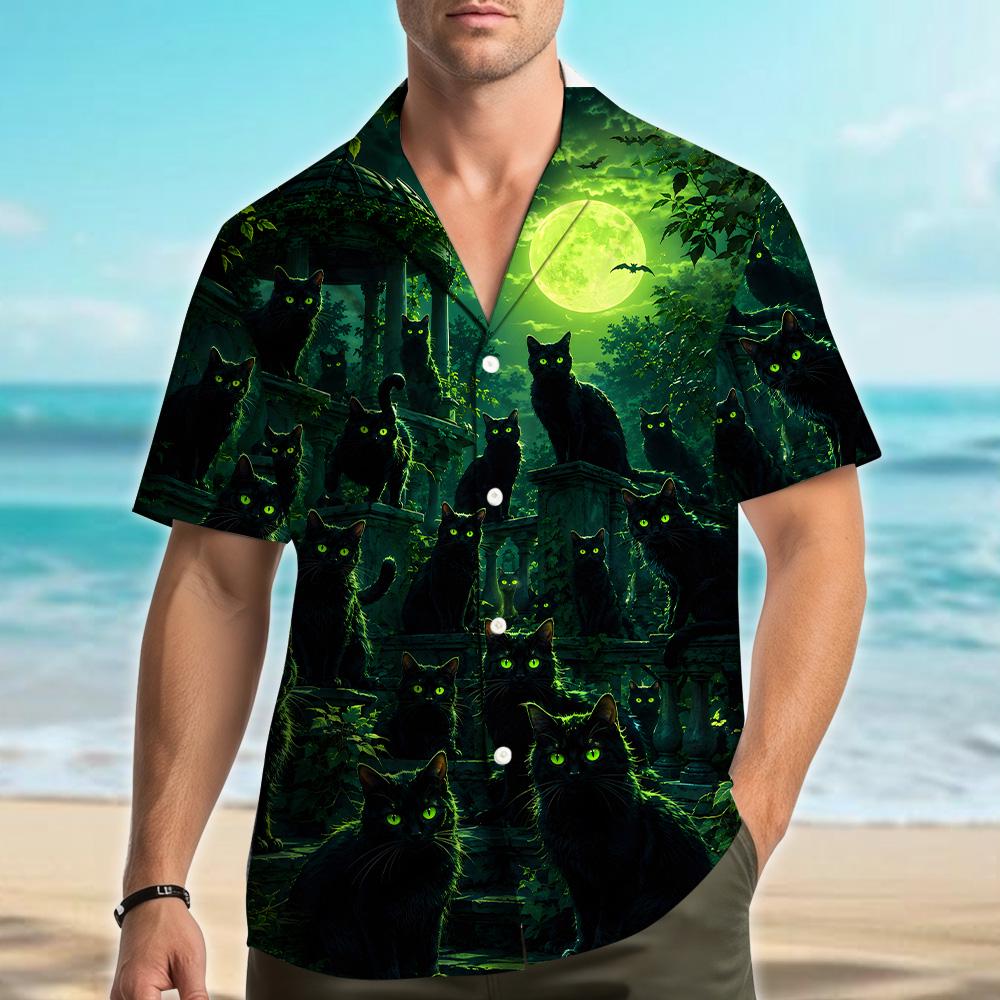 Black Cat Moonlight Gothic Witchy Halloween – Hawaiian Shirt