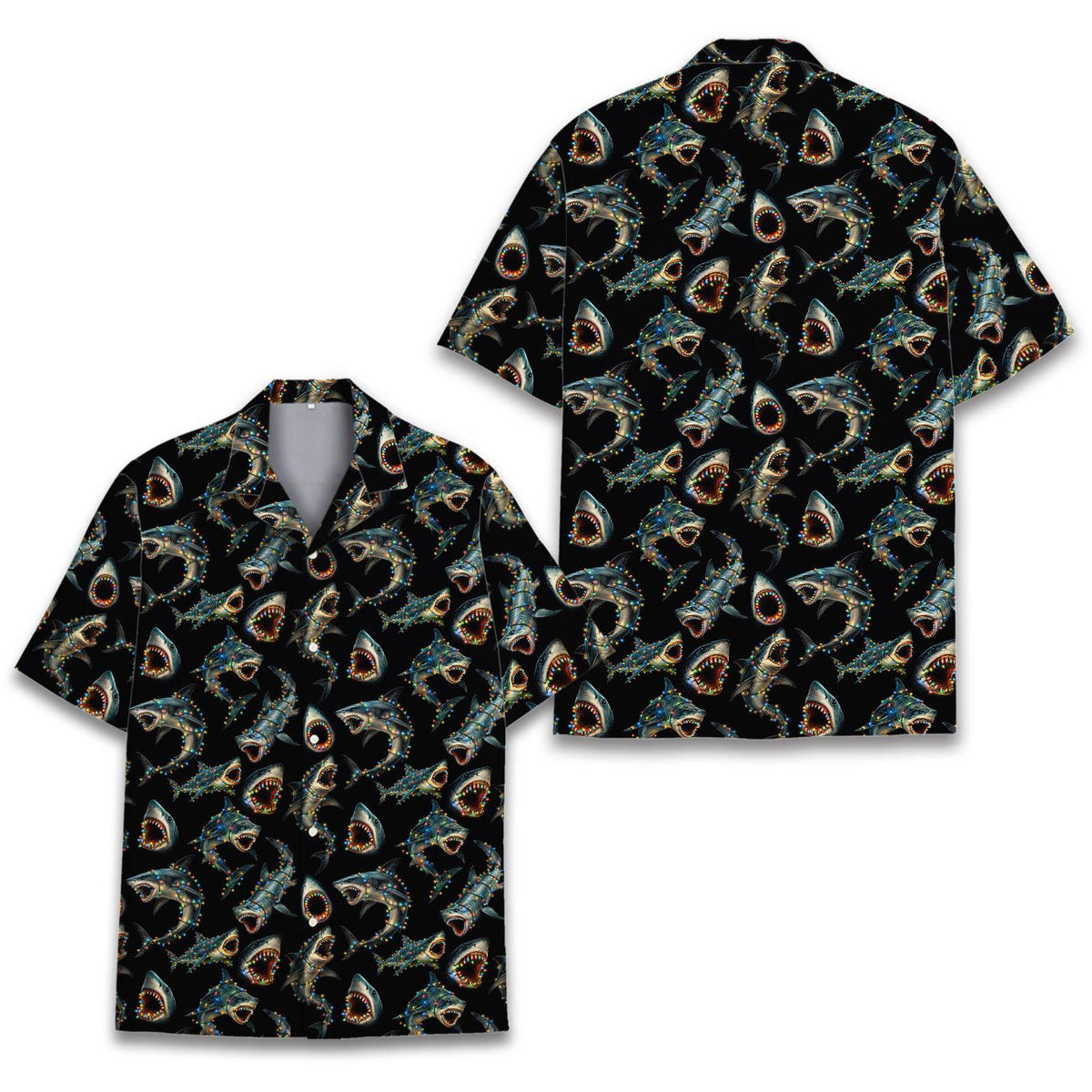 Shark Christmas Colorful Holiday Lights – Hawaiian Shirt