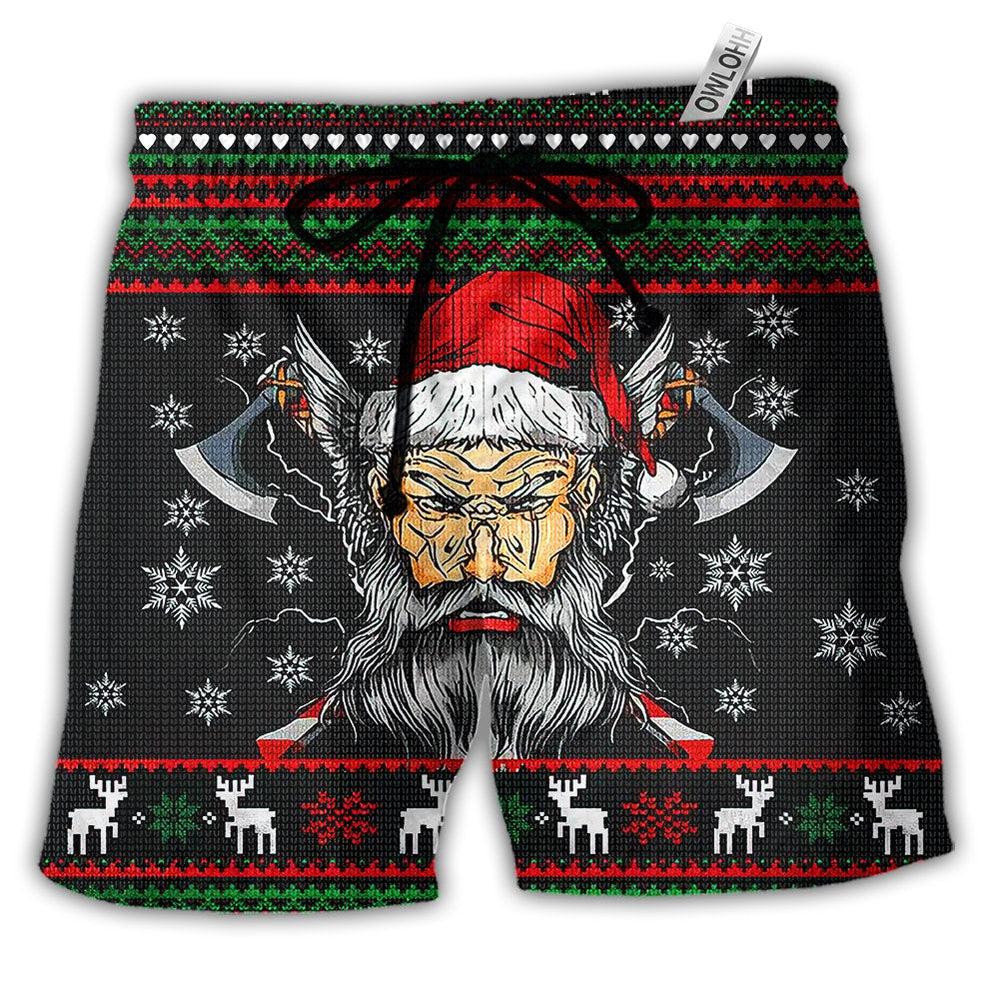 Christmas Deck Valhalla With Skull Of Glory - Beach Short - Owls Matrix LTD