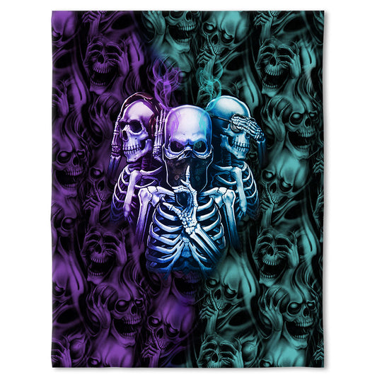 Skull Neither Hear Nor See 50 x 60 Inch Flannel Blanket For Cozy Bedroom And Sofa Decor