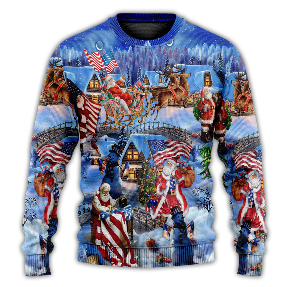 American Patriotic Santa Christmas – Sweater - Ugly Christmas Sweater
