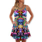 Hippie Mushroom Skull Art – Women's Summer Sleeveless V-Neck Camisole Dress