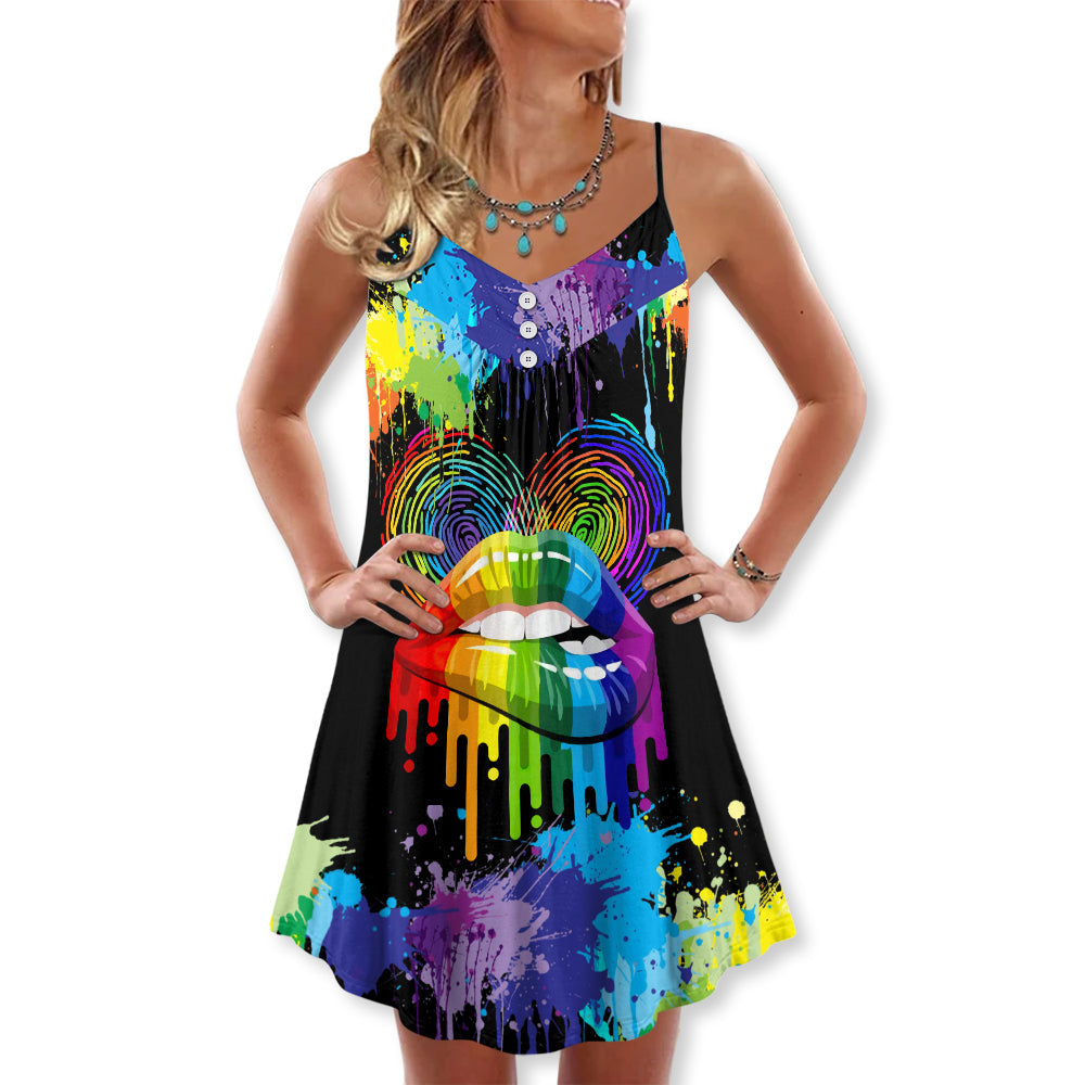 Pride Lips Color Of Happiness – Women's Summer Sleeveless V-Neck Camisole Dress