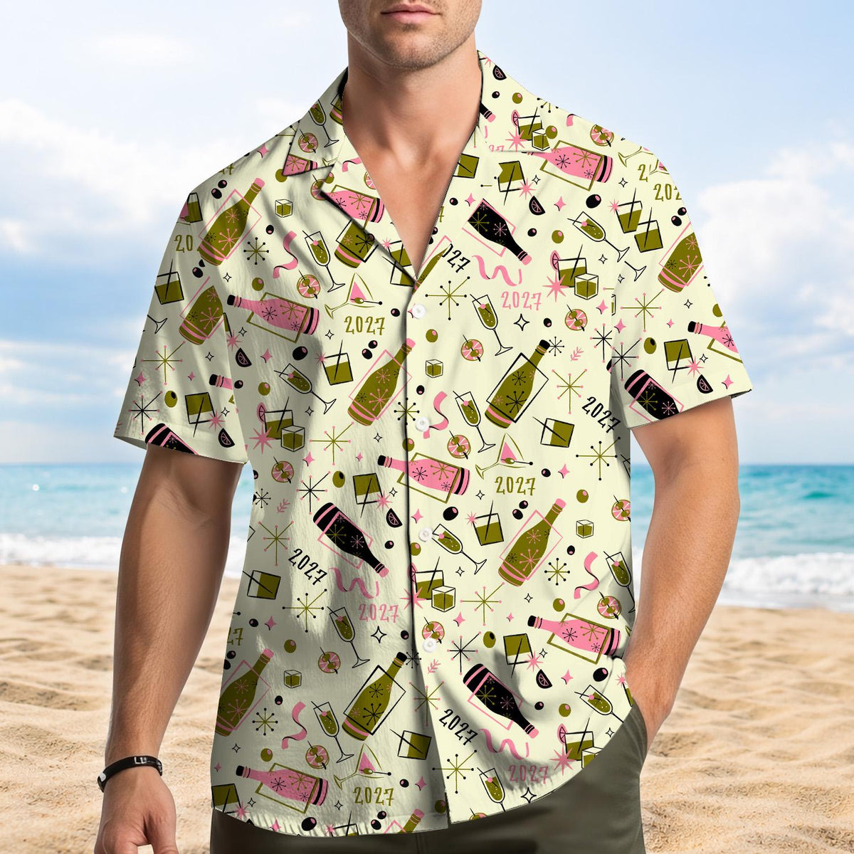 Happy New Year Champagne Bottle Countdown Celebration – Hawaiian Shirt